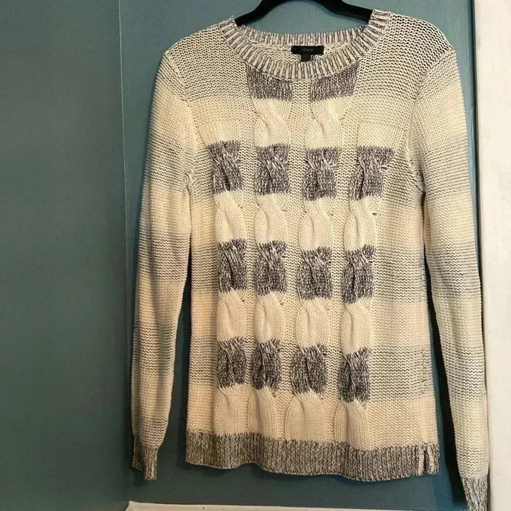 NWT - J.Crew white/blue cable knit 100% cotton women’s sweater - size small